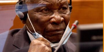 Félicien Kabuga during his first appearance before the International Residual Mechanism for Criminal Tribunals Hague Branch on 11 Nov 2020.