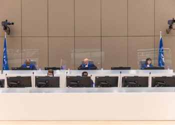 ICC Pre-Trial Chamber II during the confirmation of charges hearing at the seat of the Court in The Hague (The Netherlands) on 24, 25 and 26 May 2021. Photo credit: ICC-CPI