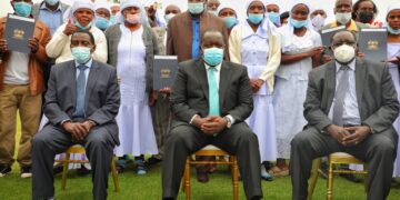 From the left Mr Kimotho from NRB, Dr Fred Matiang'i CS ministry of interior and coordination of National Government in Kenya and Mr James Nyoro Governor of Kiambu County.