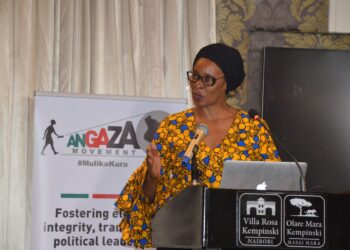 Betty Okero, Team Leader at Civil Society Organisation Network speaking during The Angaza Movement launch in Nairobi, Kenya. Photo credit: KHRC/Moses Gowi.
