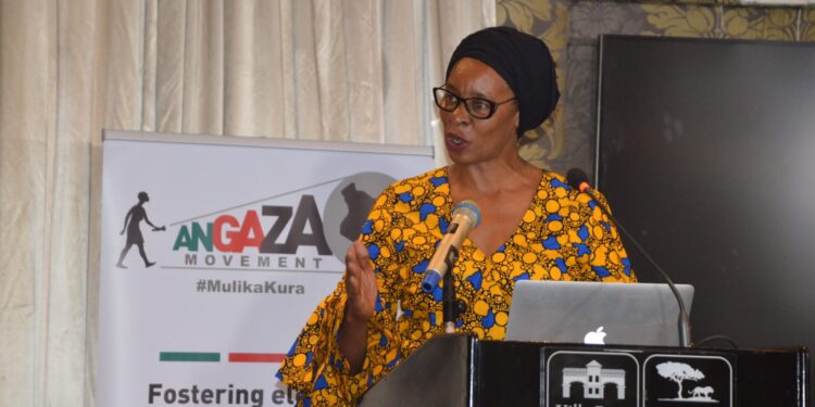Betty Okero, Team Leader at Civil Society Organisation Network speaking during The Angaza Movement launch in Nairobi, Kenya. Photo credit: KHRC/Moses Gowi.