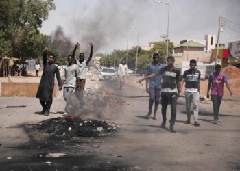 Youths burn tyres in Khartoum, Sudan, on Tuesday, October 26, 2021, during a protest to oppose a military takeover. Photo credit: @AP/Marwan Ali