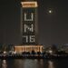 The Egyptian Foreign Ministry's landmark office tower overlooking the east bank of the Nile in downtown Cairo is illuminated with ‘UN 76’, in commemoration of the UN Day. Photo: Â© UN in Egypt