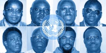 Top row, from left: André Ntagerura, Protais Zigiranyirazo, Tharcisse Muvunyi, and Anatole Nsengiyumva. Bottom row: Alphonse Nteziryayo, Francois-Xavier Nzuwonemeye, Innocent Sagahutu, and Prosper Mugiraneza.