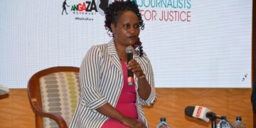 Ann Nderitu, the Registrar of Political Parties in Kenya, speaking during the conference organised by Journalists For Justice and The Angaza Movement at the Serena Hotel in Nairobi.