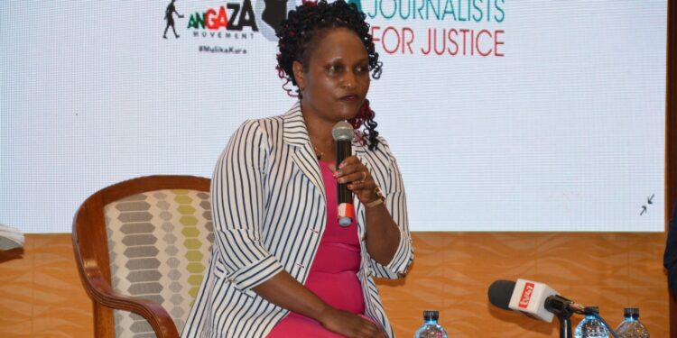 Ann Nderitu, the Registrar of Political Parties in Kenya, speaking during the conference organised by Journalists For Justice and The Angaza Movement at the Serena Hotel in Nairobi.
