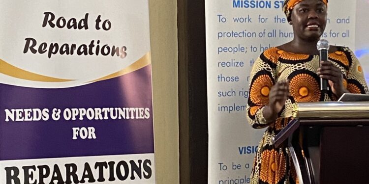 Elizabeth Atieno, a survivor of the 2007/2008 post-election violence in Kenya and also an advocate against sexual violence, speaks in Nairobi during a function to mark the seventh International Day for the Elimination of Sexual Violence in Conflict in June 2021. Photo Credit: Twitter