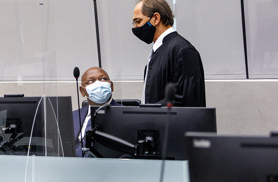 Kenyan lawyer Paul Gicheru and his lawyer. Michael G. Karnavas, during the hearing of his case at the International Criminal Court in The Hague. Photo credit: @ICC-CPI