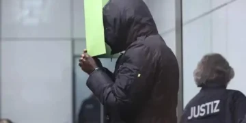 Bai Lowe, a former member of the Junglers, a Gambian death squad, in court in Celle, Germany, during his trial for crimes against humanity. Photo credit: @The Standard (The Gambia).