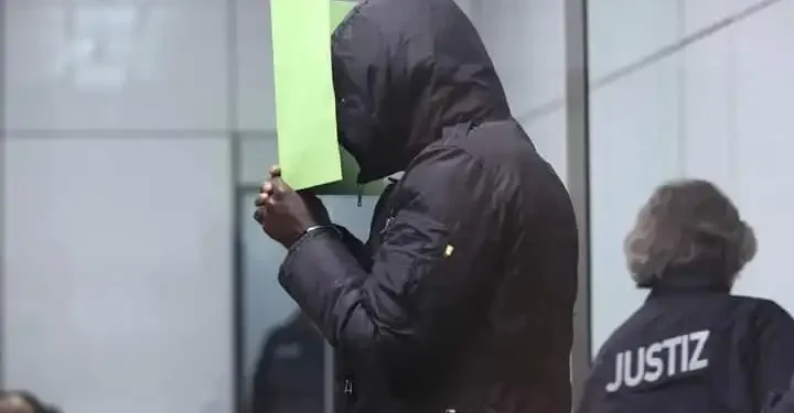 Bai Lowe, a former member of the Junglers, a Gambian death squad, in court in Celle, Germany, during his trial for crimes against humanity. Photo credit: @The Standard (The Gambia).