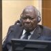 Rwandan genocide suspect Félicien Kabuga listens to proceeding during a status conference at the United Nations International Residual Mechanism for Criminal Tribunals courtroom in The Hague on August 18, 2022. His trial starts on September 29, 2022.